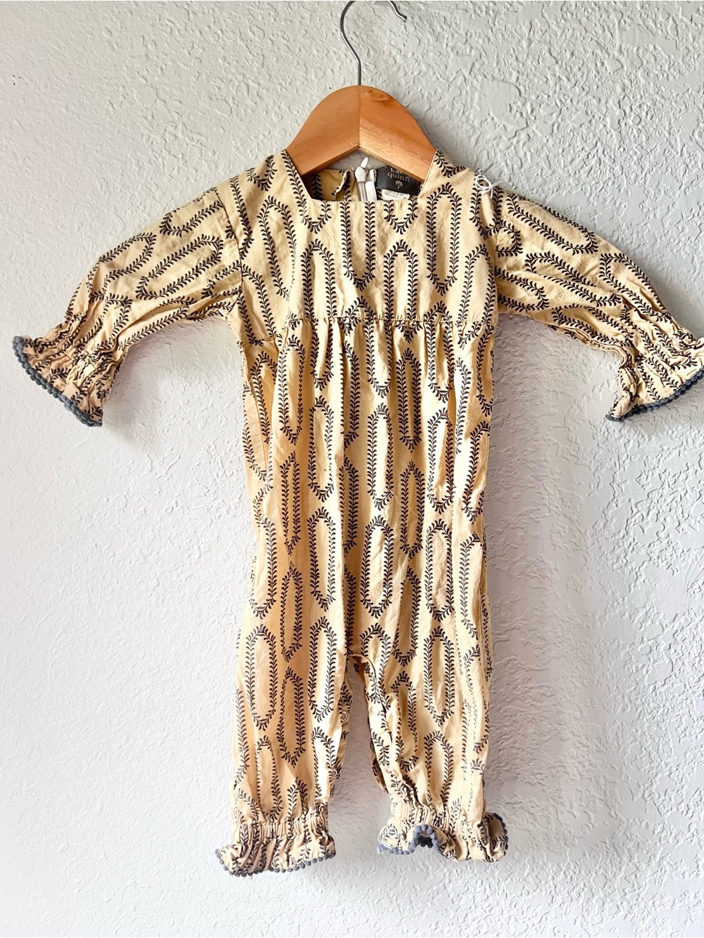 Kate Quinn Mustard Yellow Gray Boho Romper Outfit Sz 6-12M NWOT
